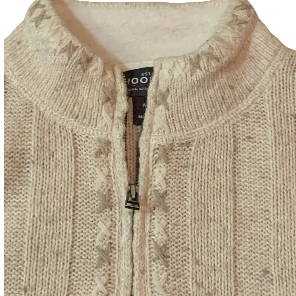 Woolrich Cross Stitch Wool Ramie Sweater Size M Ecru 1/4 Zip Boho Cottagecore